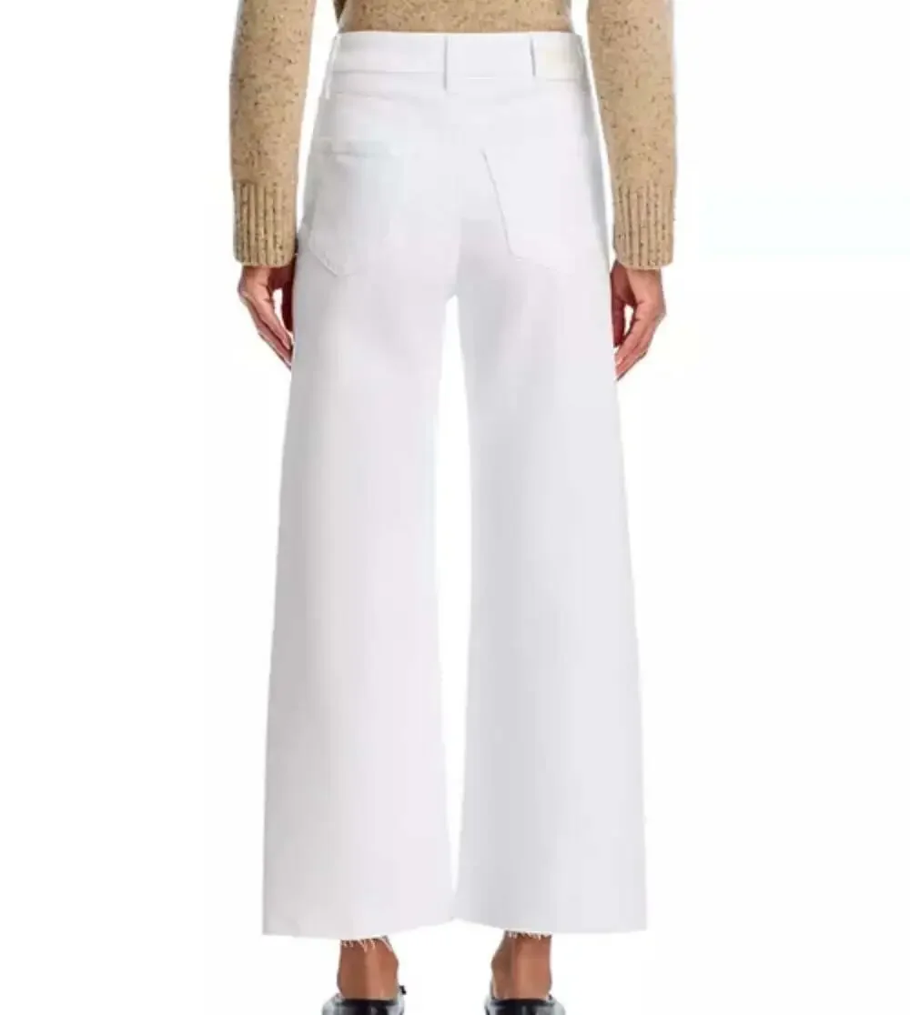 PAIGE Anessa High Rise Wide Leg Cropped Ankle Raw Hem Jeans in White 29 - Picture 4 of 9